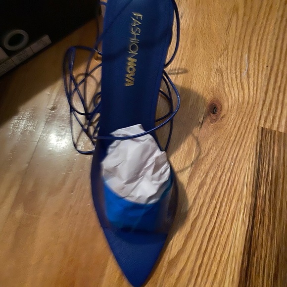 Fashion nova gladiator blue clear wrap tie up slides heels sandals - Picture 8 of 11